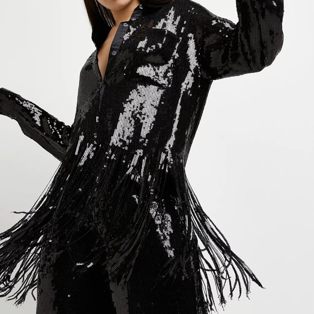 NWT River Island Plus Size Black Sequin Tassel Shirt
